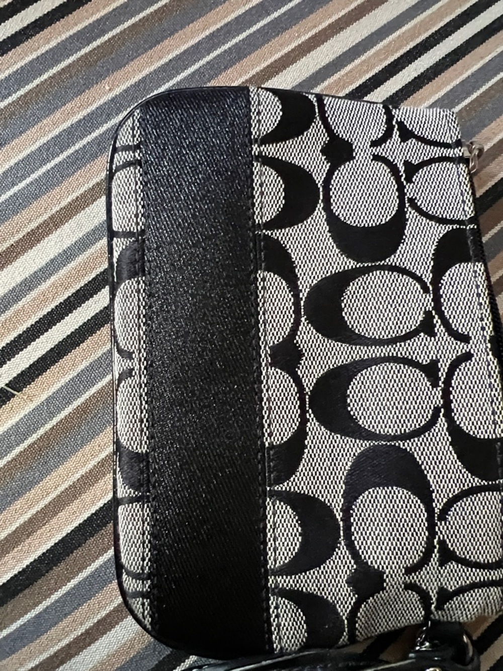 Coach Black and Silver Signature Canvas Wristlet with Logo Tag - Picture 4 of 4